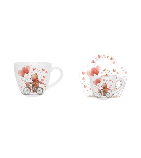 Bögre, csésze Valentin napi porcelán bögre bicikliző maci