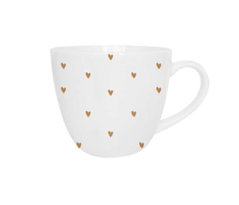 Bögre, csésze Valentin napi porcelán bögre fehér alapon arany szívek
