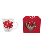 Bögre, csésze Valentin napi porcelán bögre piros szív lufik ablakos díszdobozban 650 ml