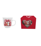 Bögre, csésze Valentin napi porcelán bögre szerelmes cica pár szívvel ablakos díszdobozban 650 ml