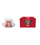 Bögre, csésze Valentin napi porcelán csésze aljjal 240 ml maci szívvel ablakos díszdobozban