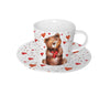 Bögre, csésze Valentin napi porcelán csésze aljjal 240 ml maci szívvel ablakos díszdobozban