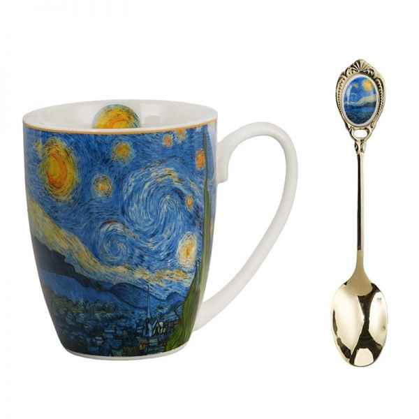 Van Gogh Csillagos éj porcelán bögre fémkanállal – 360 ml