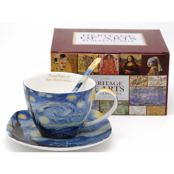Van Gogh Csillagos éj porcelán csésze aljjal, kanállal - 250 ml - díszdobozos