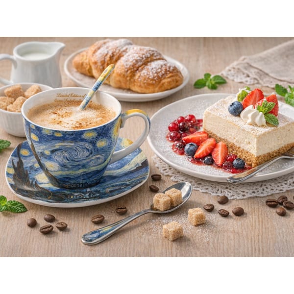 Van Gogh Csillagos éj porcelán csésze aljjal, kanállal - 250 ml - díszdobozos