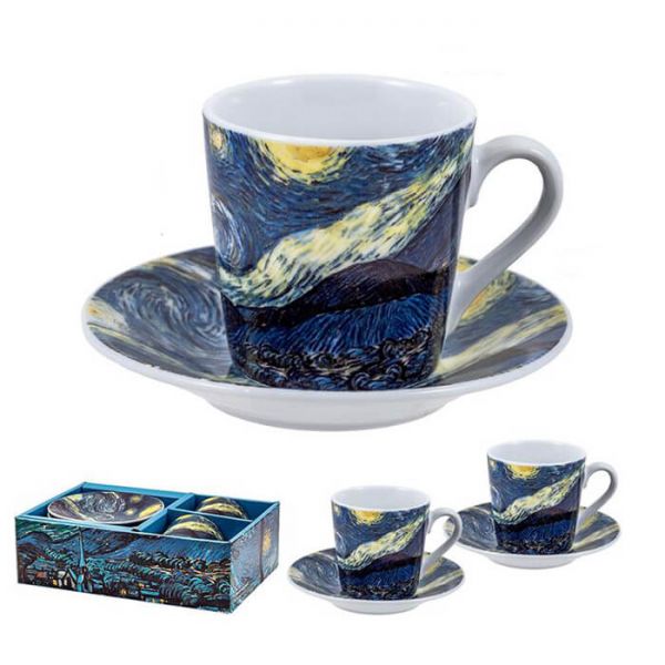 Bögre Van Gogh Csillagos éj porcelán espresso kávés csésze aljjal készlet - 2 személyes - díszdobozban