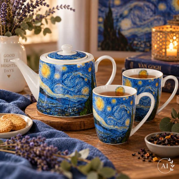 Van Gogh Csillagos éj porcelán szett kannával és 2 db bögrével