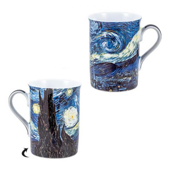 Bögre Van Gogh Csillagos éj porcelán teás bögre fémszűrővel szilikon tetővel - fémdobozos