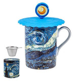 Bögre Van Gogh Csillagos éj porcelán teás bögre fémszűrővel szilikon tetővel - fémdobozos