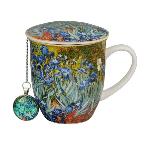 Van Gogh Íriszek porcelán bögre tetővel és medálos fém teaszűrővel – 400 ml