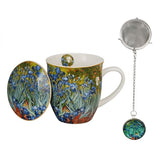 Van Gogh Íriszek porcelán bögre tetővel és medálos fém teaszűrővel – 400 ml