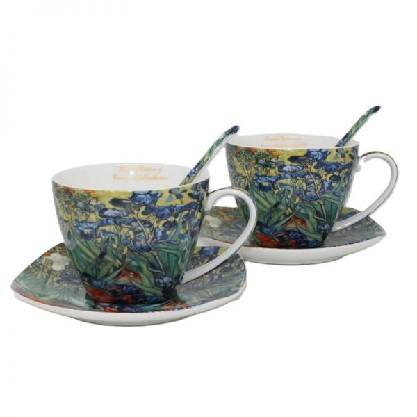 Van Gogh Íriszek porcelán csésze aljjal, kanállal szett - 250 ml - díszdobozban