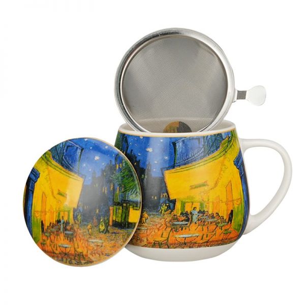Van Gogh Kávéház éjjel porcelán öblös bögre fémszűrővel – 430 ml