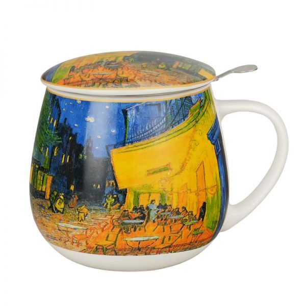 Van Gogh Kávéház éjjel porcelán öblös bögre fémszűrővel – 430 ml
