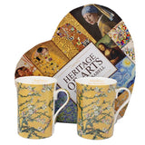 Van Gogh Mandulavirágzás porcelán bögre szett - 300 ml sárga hátterű - szív díszdobozos