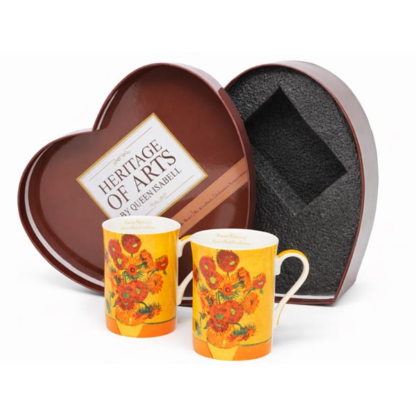 Van Gogh Napraforgók porcelán bögre szett 300 ml - szív díszdobozos