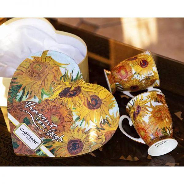 Bögre, csésze Van Gogh Napraforgók porcelán bögre szett szív alakú díszdobozban - CARMANI