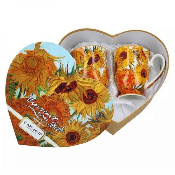Bögre, csésze Van Gogh Napraforgók porcelán bögre szett szív alakú díszdobozban - CARMANI