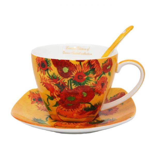Van Gogh Napraforgók porcelán csésze aljjal, kanállal - 250 ml - díszdobozos