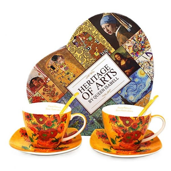 Van Gogh Napraforgók porcelán csésze aljjal kanállal szett 250 ml - szív díszdobozos