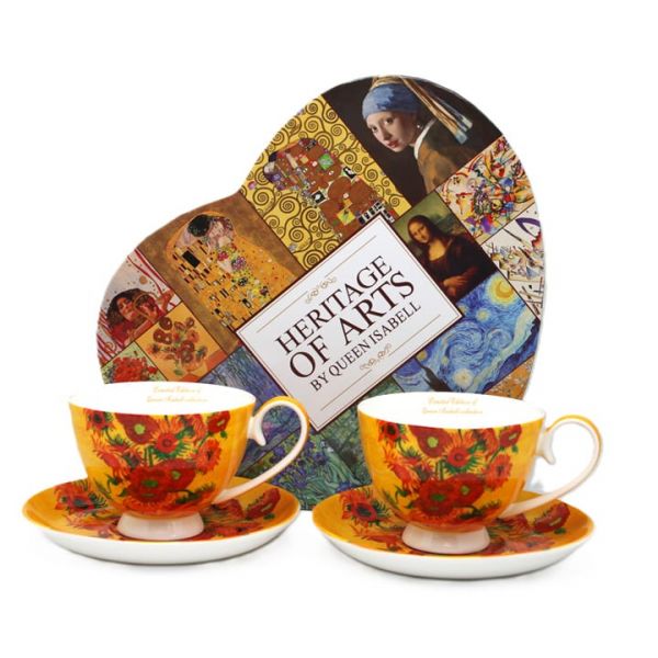 Van Gogh Napraforgók porcelán csésze aljjal szett 250 ml - szív díszdobozos