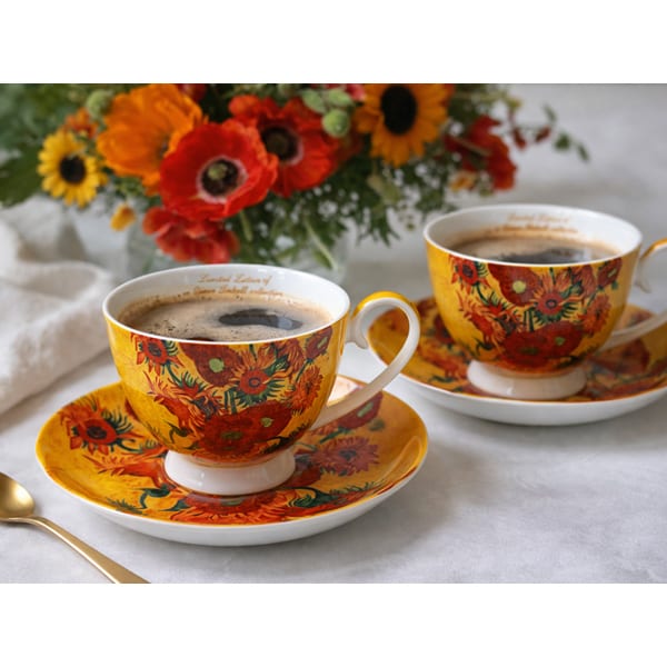 Van Gogh Napraforgók porcelán csésze aljjal szett 250 ml - szív díszdobozos