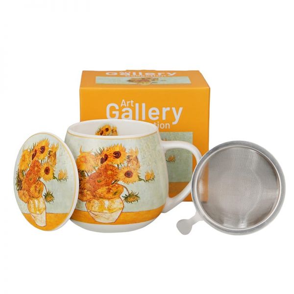 Van Gogh Napraforgók porcelán öblös bögre fémszűrővel – 430 ml