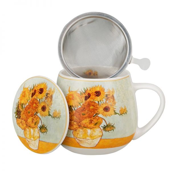 Van Gogh Napraforgók porcelán öblös bögre fémszűrővel – 430 ml