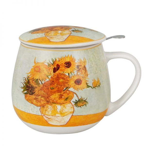 Van Gogh Napraforgók porcelán öblös bögre fémszűrővel – 430 ml