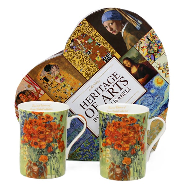 Van Gogh Vörös pipacsok a vázában porcelán bögre szett 300 ml - szív díszdobozos