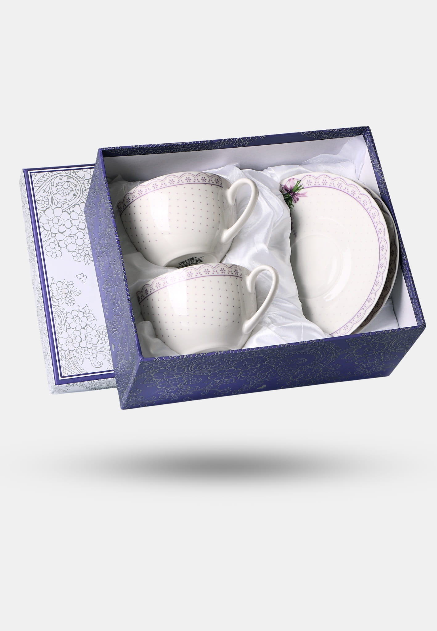 Bögre, csésze Veroni levendulás porcelán csésze 2 személyes díszdobozban