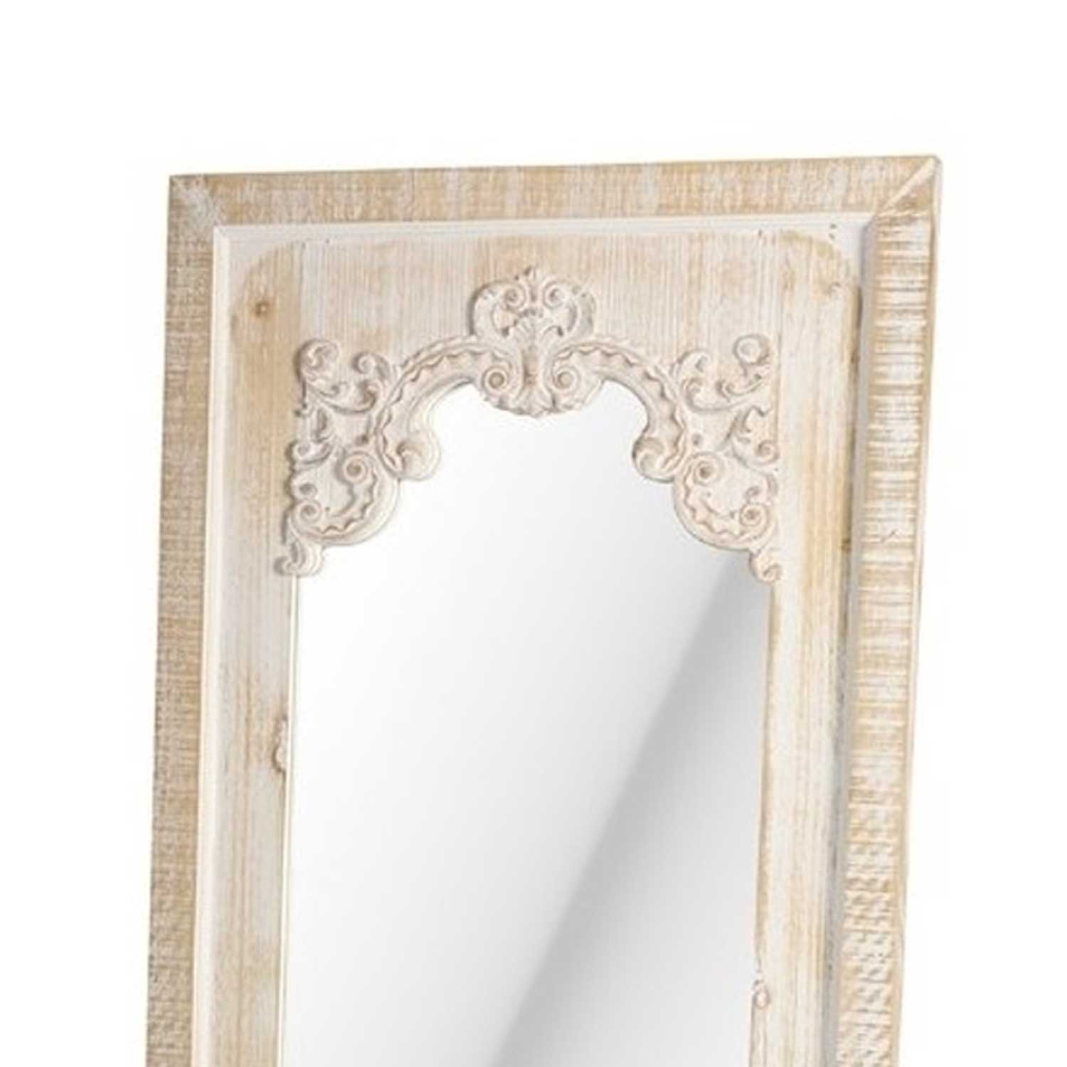 Antikolt szükés fehér fa vintage fali tükör 135 cm magas