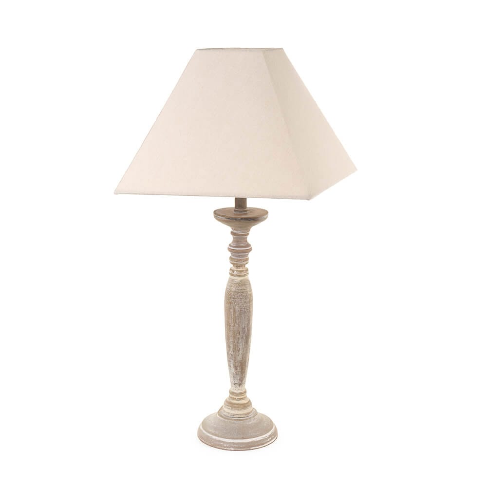 Antikolt fa asztali lámpa 49 cm fehér szögletes búrával