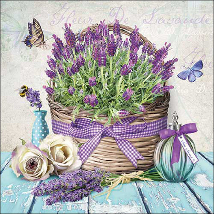 Szalvéta Vintage Levendula kosaras papírszalvéta 33x33 cm 20 db-os