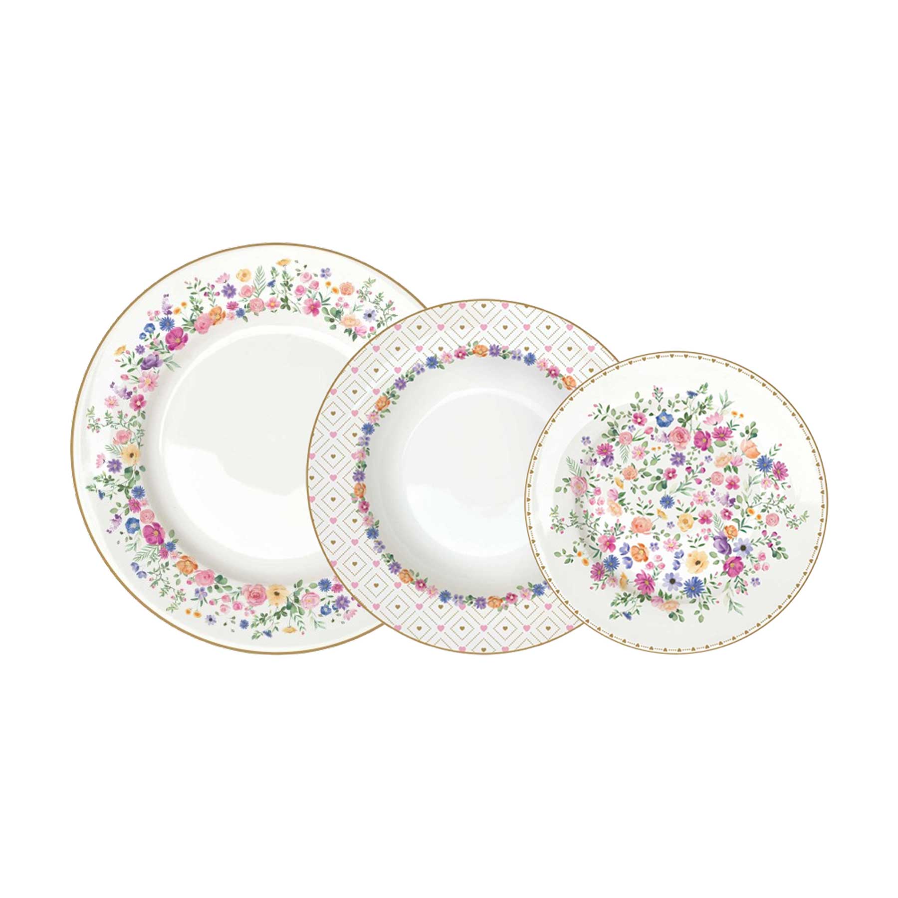 Virág mintás 18 részes porcelán étkészlet Easy Life Mon Amour