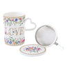 Virág mintás porcelán bögre fém szűrővel tetővel díszdobozban Easy Life Mon Amour