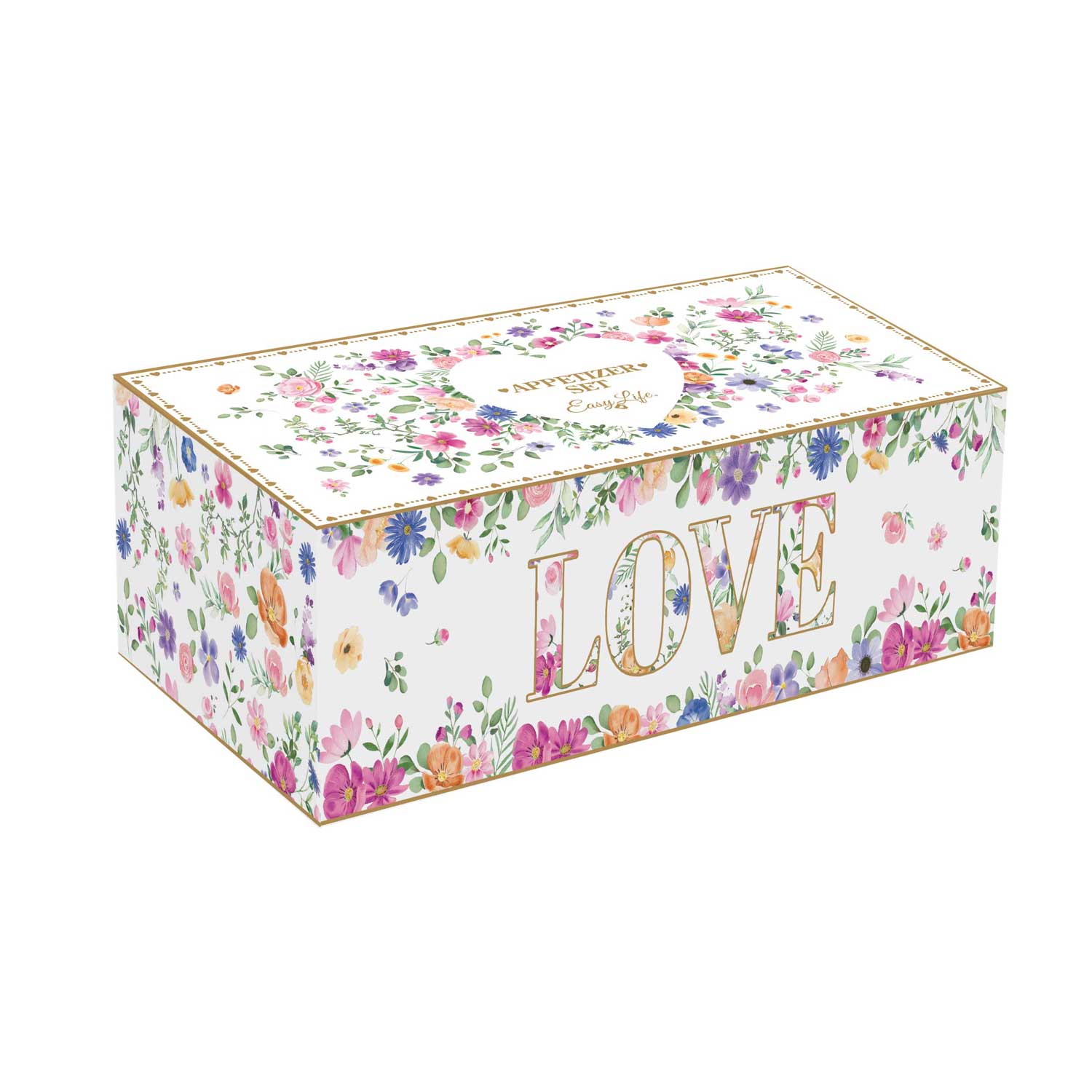 Virág mintás porcelán dupla szív alakú tálka LOVE díszdobozban Easy Life Mon Amour