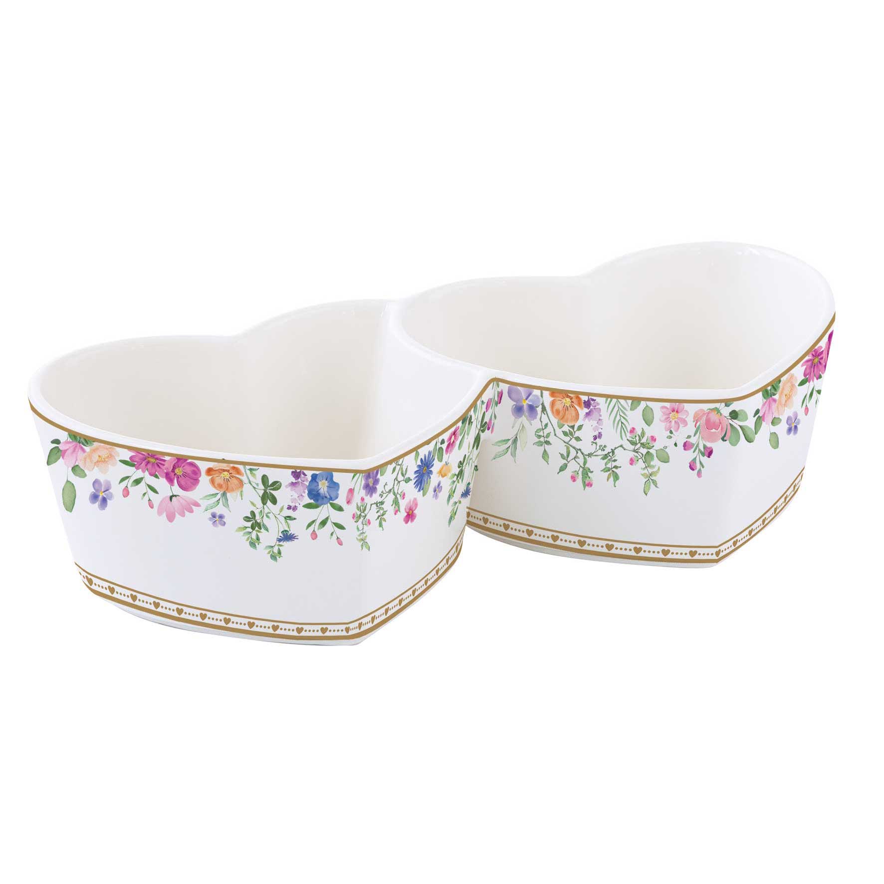 Virág mintás porcelán dupla szív alakú tálka LOVE díszdobozban Easy Life Mon Amour
