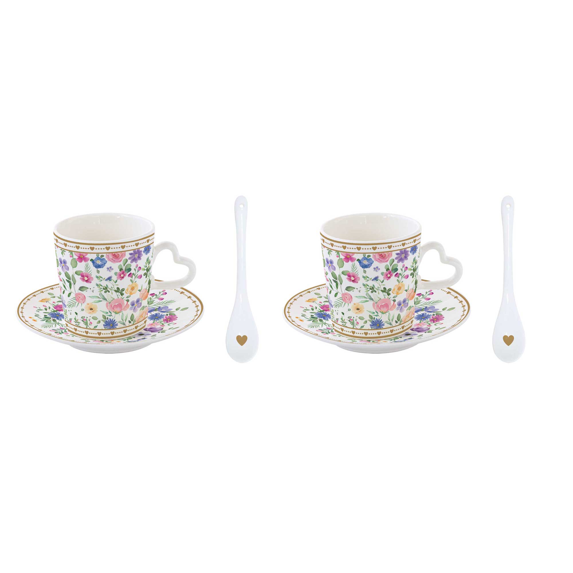 Virág mintás porcelán eszpresszó kávés csésze aljjal 2 személyes kanállal díszdobozban Easy Life Mon Amour