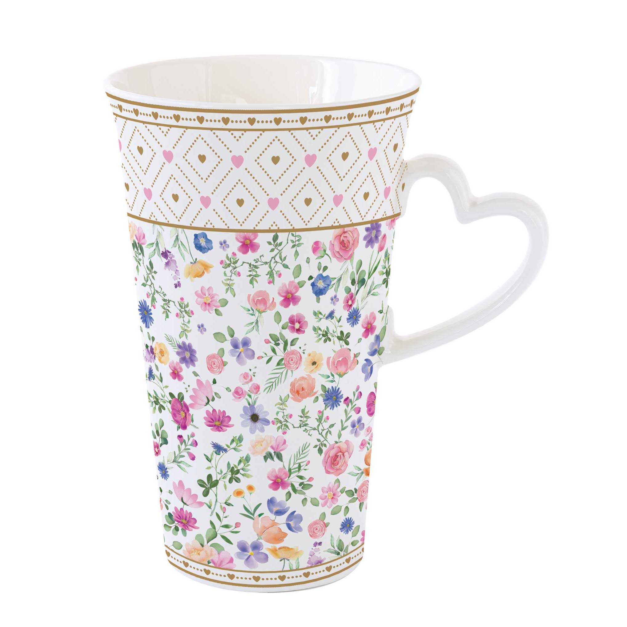 Virág mintás porcelán nagyméretű bögre 600 ml díszdobozban Easy Life Mon Amour
