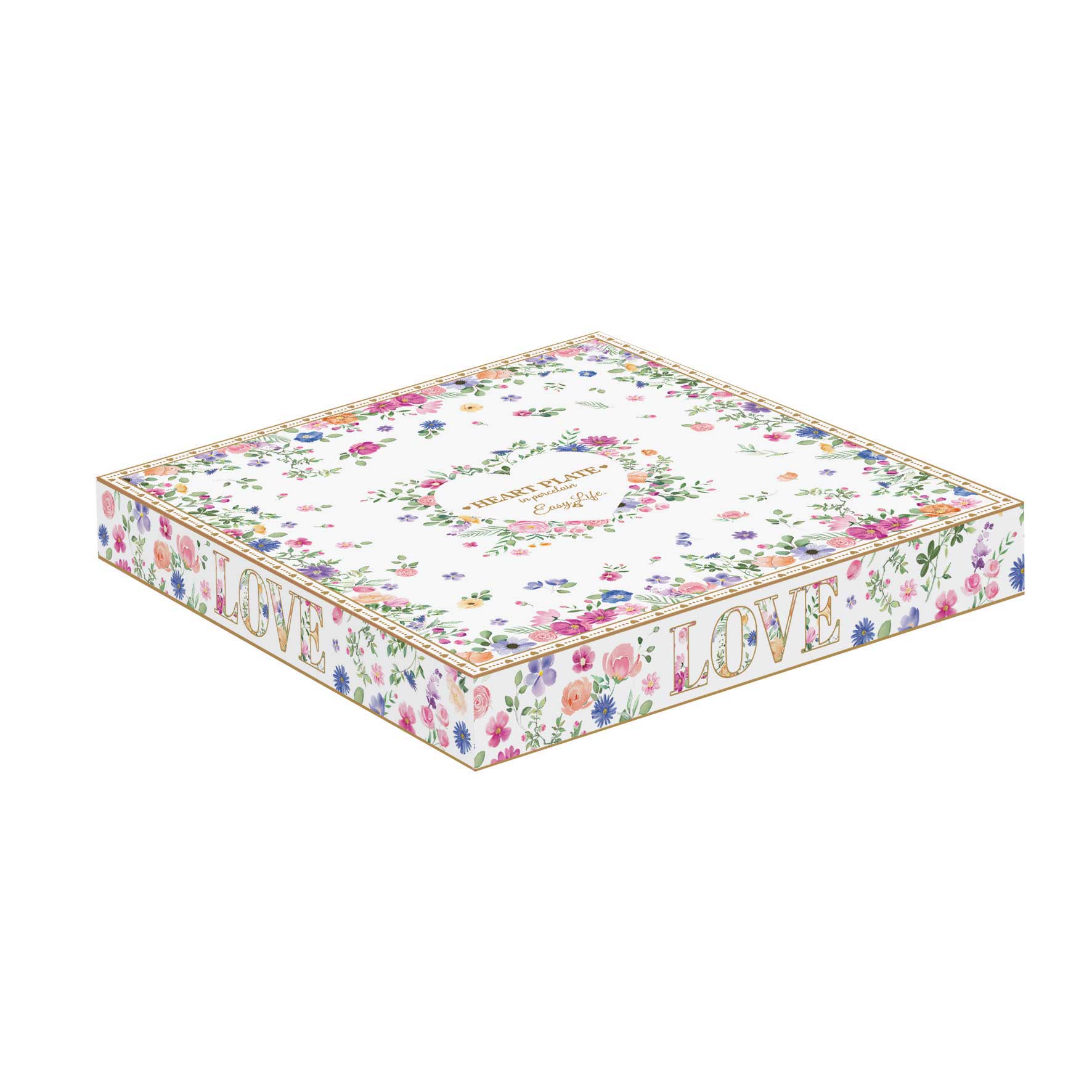 Virág mintás porcelán szív alakú kínáló tálca 20x19 cm díszdobozban Easy Life Mon Amour
