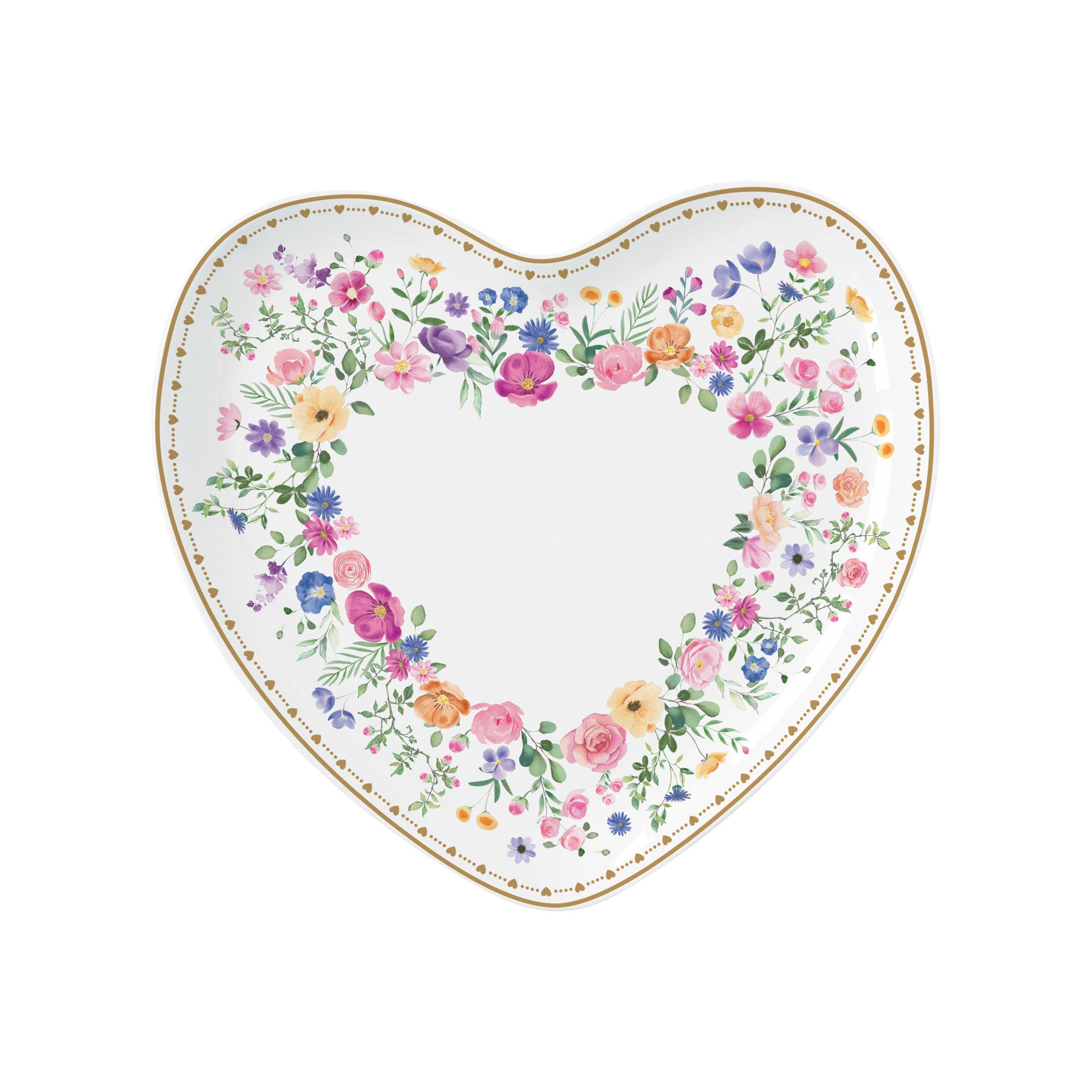 Virág mintás porcelán szív alakú kínáló tálca 20x19 cm díszdobozban Easy Life Mon Amour