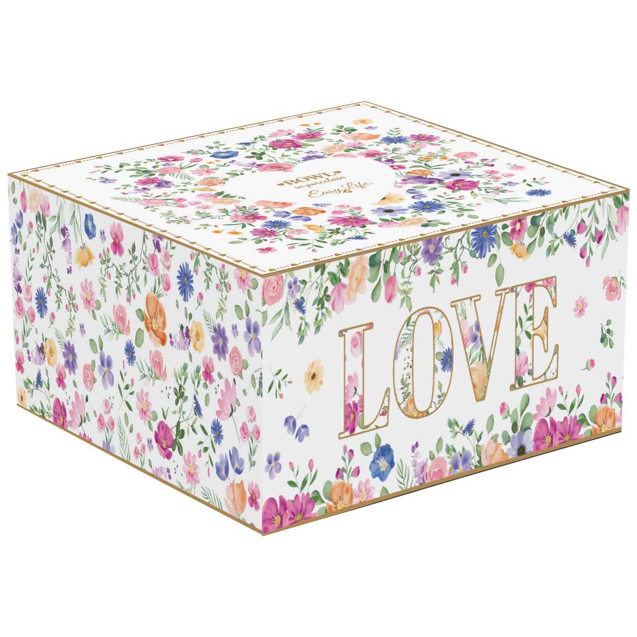 Virág mintás porcelán szív alakú tálka 15 cm díszdobozban Easy Life Mon Amour
