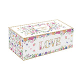 Virág mintás porcelán szívtálka 2 db akácfatálcán díszdobozban Easy Life Mon Amour