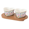 Virág mintás porcelán szívtálka 2 db akácfatálcán díszdobozban Easy Life Mon Amour