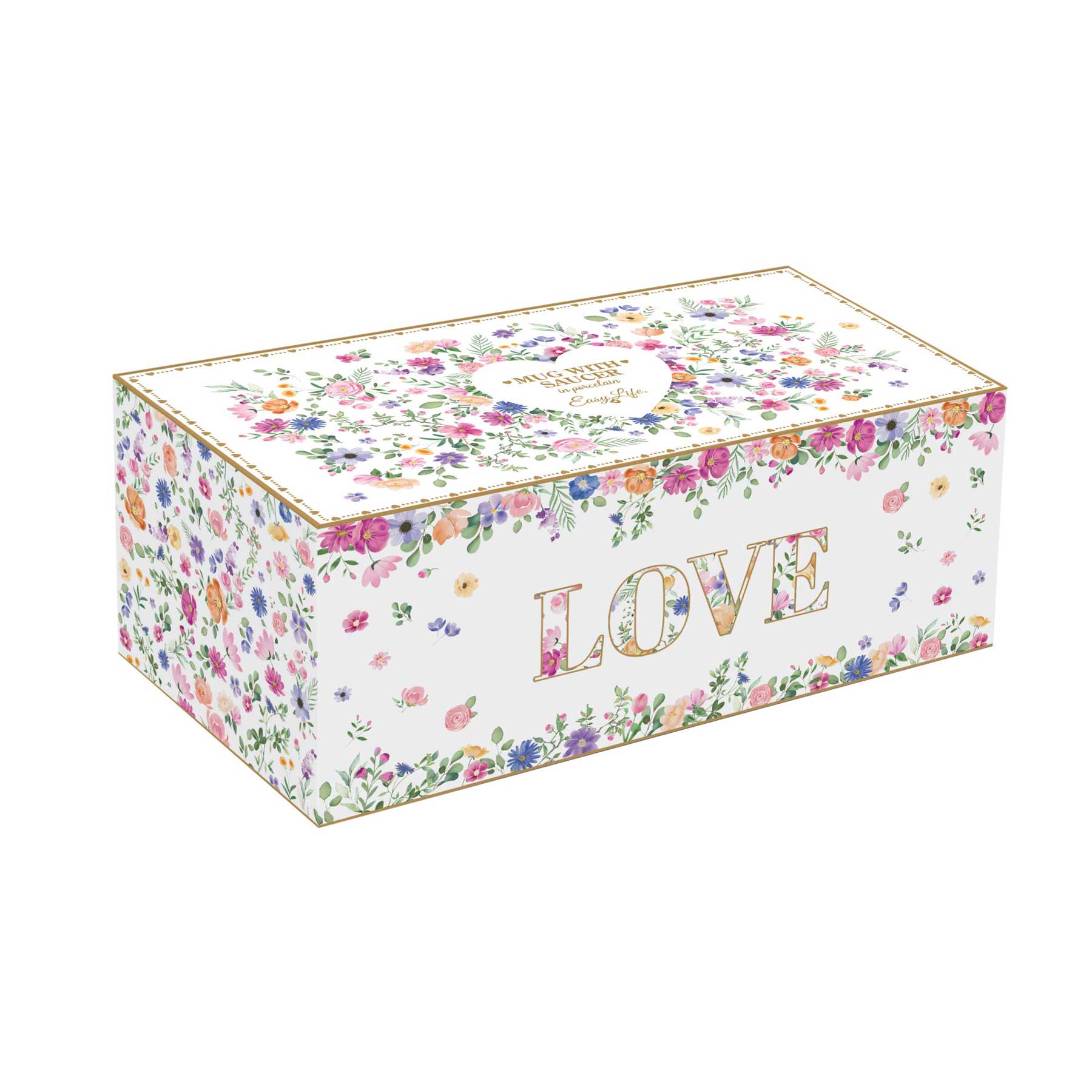 Virág mintás porcelán tálcával díszdobozban Easy Life Mon Amour