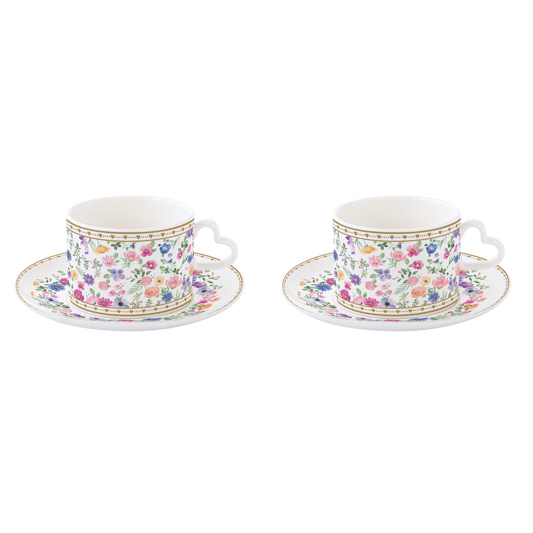 Virág mintás porcelán teáscsésze aljjal 2 személyes díszdobozban Easy Life Mon Amour