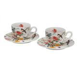 Virágos - madaras porcelán kávés csésze aljjal 110 ml - 2 személyes