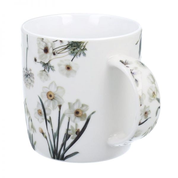 Virágos porcelán bögre – 400 ml – fehér design díszdobozban
