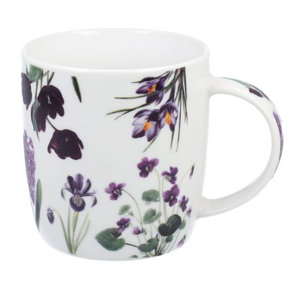 Virágos porcelán bögre – 400 ml – lila design díszdobozban